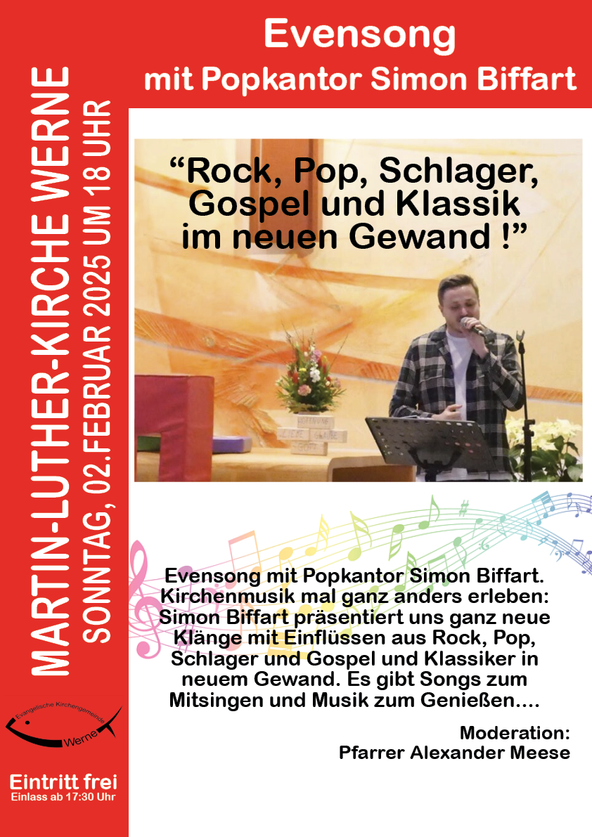 Evensong mit Simon Biffart;  Kirchenmusiker Pop und Klassik